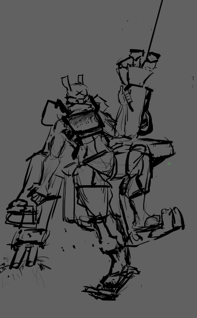 a rough sketch of a combat exosuit